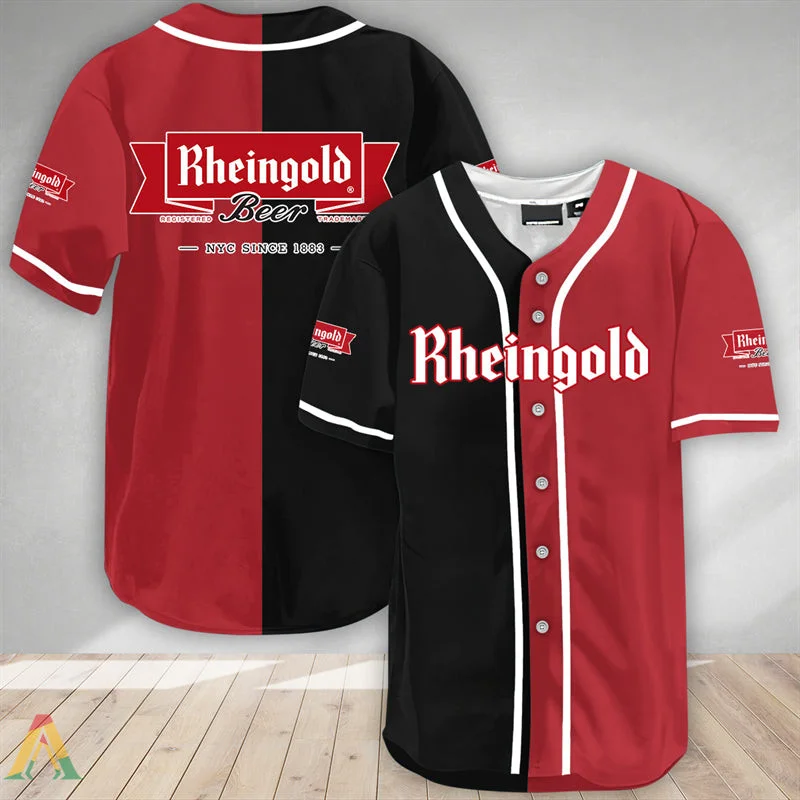 Black And Crimson Split Rheingold Beer Baseball Jersey Style6633