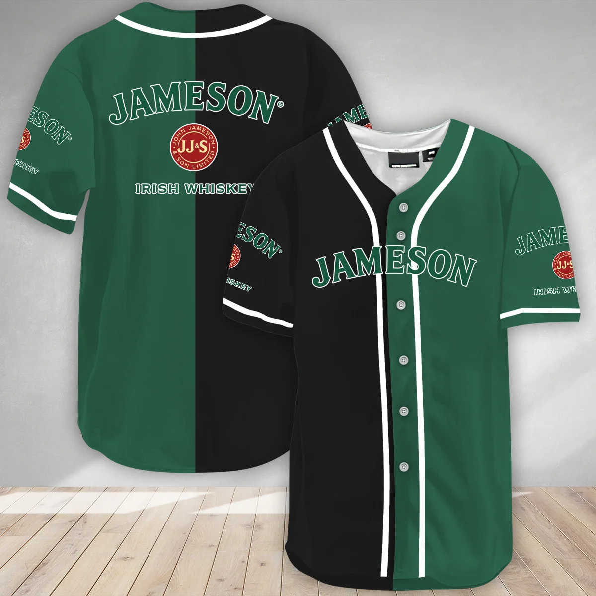 Black And Green Split Jameson Whisky Baseball Jersey Style5719