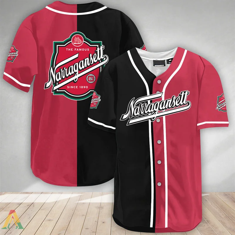 Black And Maroon Split Narragansett Beer Baseball Jersey Style7330