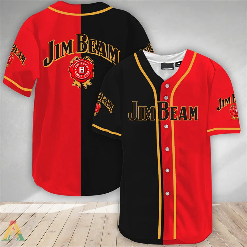 Black And Red Split Jim Beam Baseball Jersey Style1892