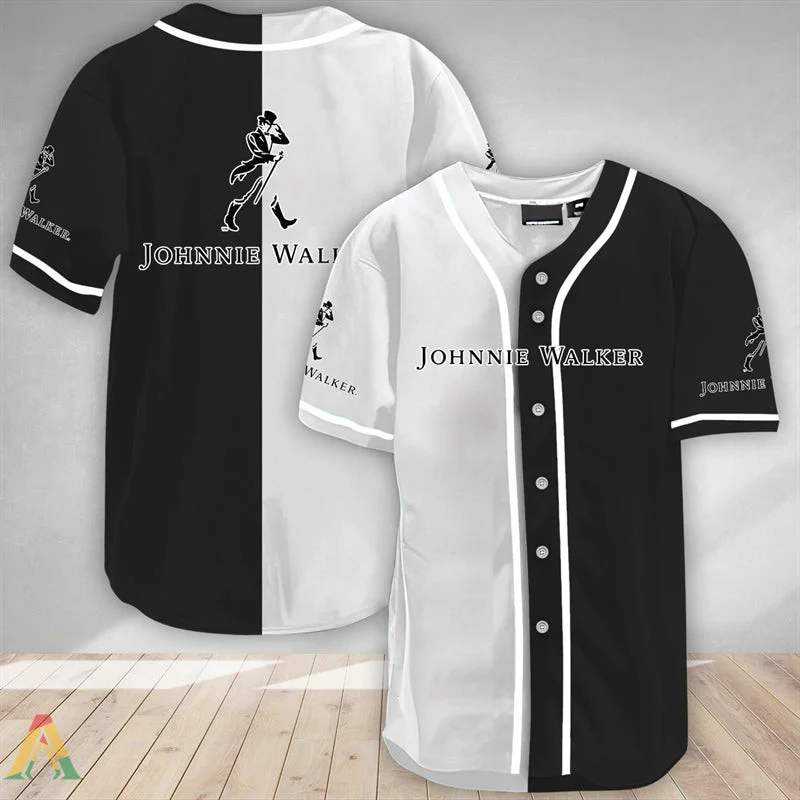 Black And White Split Johnnie Walker Baseball Jersey Style9887
