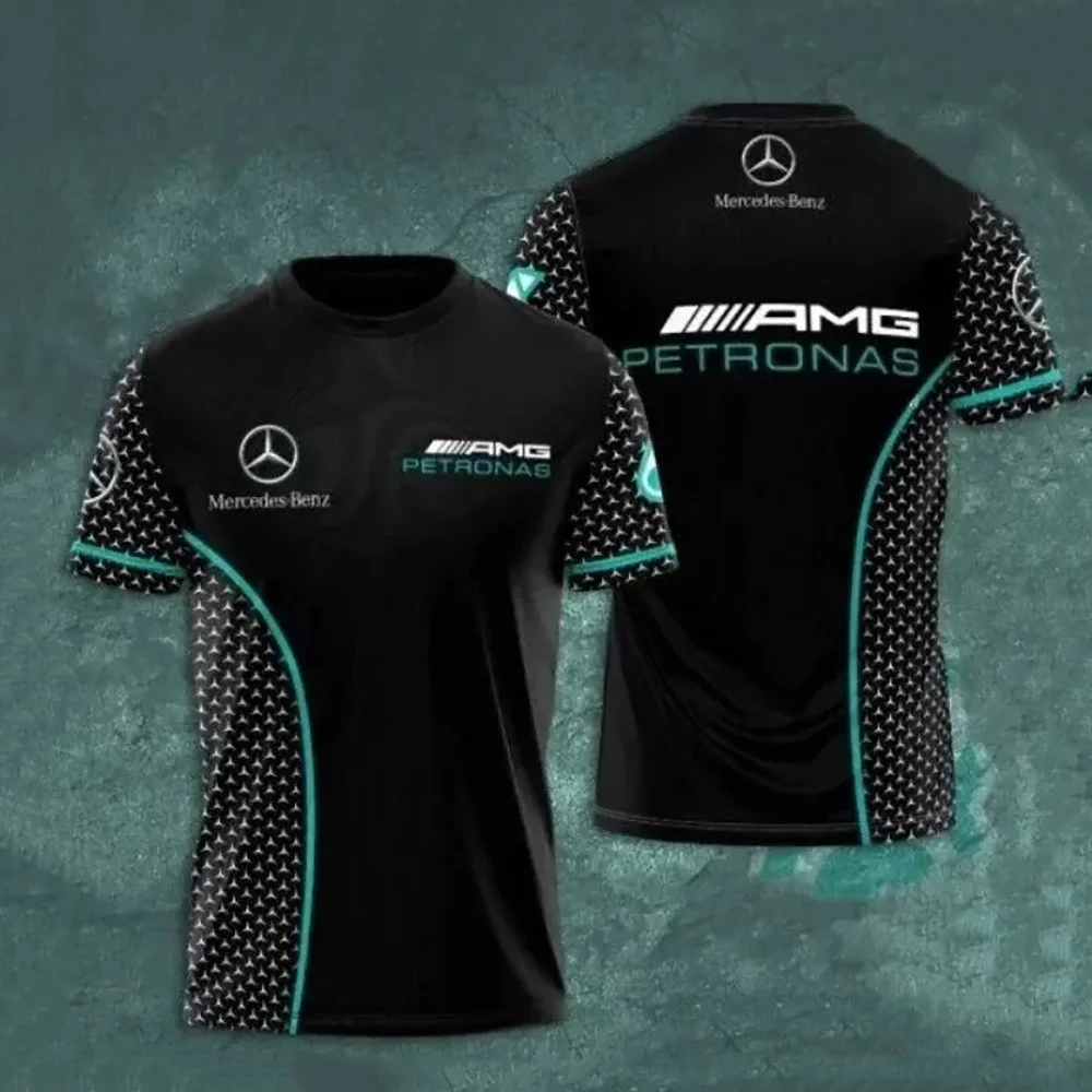 Black Mercedes AMG Racing Reprint F1 T-Shirt For Husband