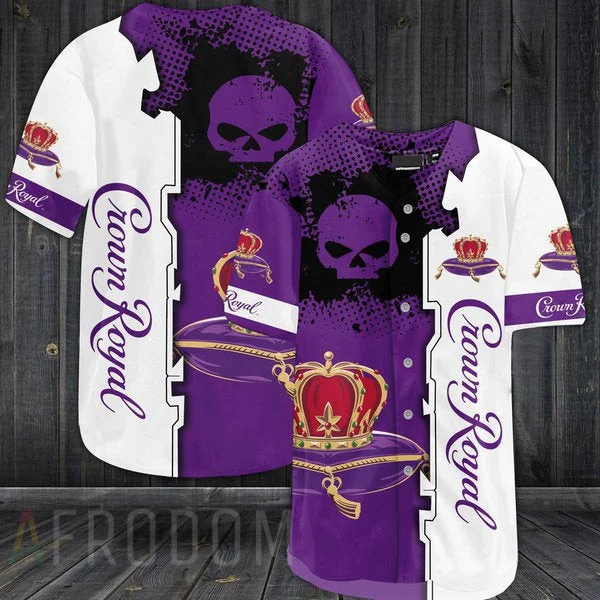 Black Skull Crown Royal Baseball Jersey Style4897