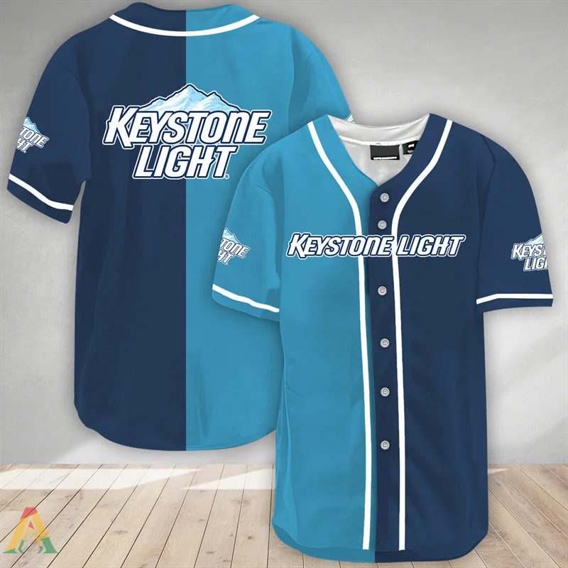 Blue And Navi Split Keystone Light Baseball Jersey Style4518