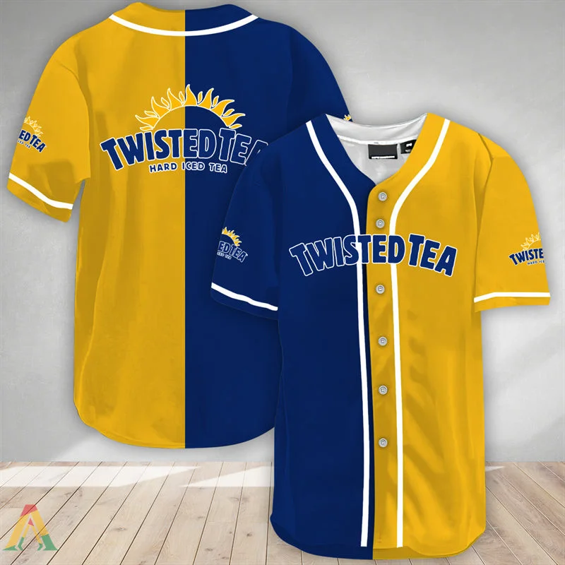 Blue And Yellow Split Twisted Tea Baseball Jersey Style6671