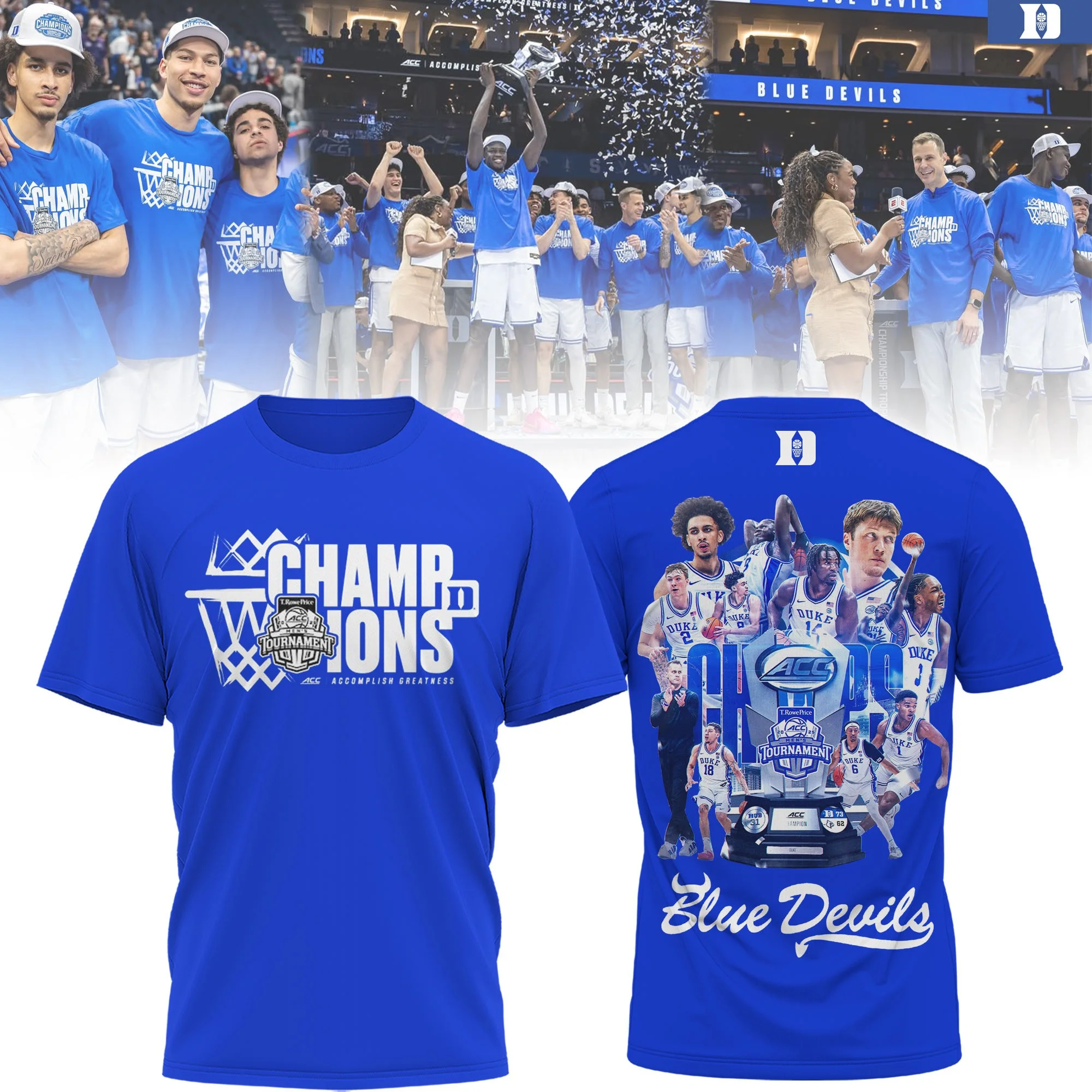 Blue Devils Duke ACC Championship Shirt 2025 Men's Basketball Champions Tee Shirts Apparel