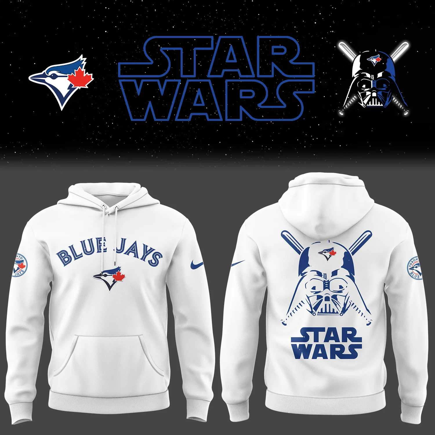 Blue Jays Baseball 2025 Blue Jays x Star Wars White Hoodie Baseball Coach Gift Ideas