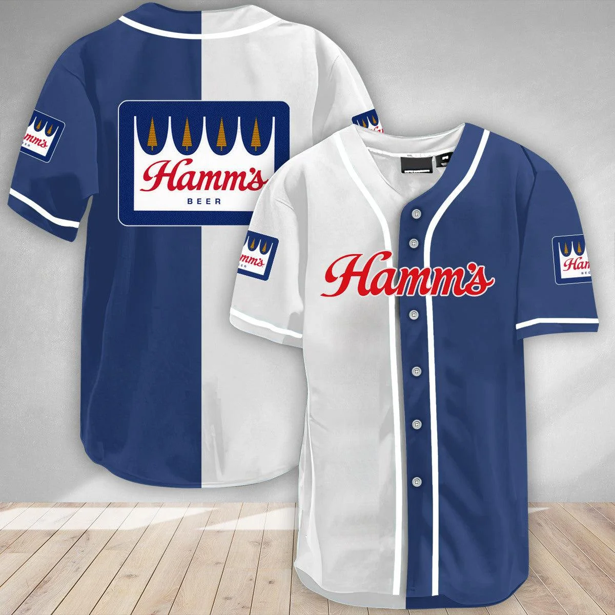 Blue White Hamm's Beer Baseball Jersey Style4550