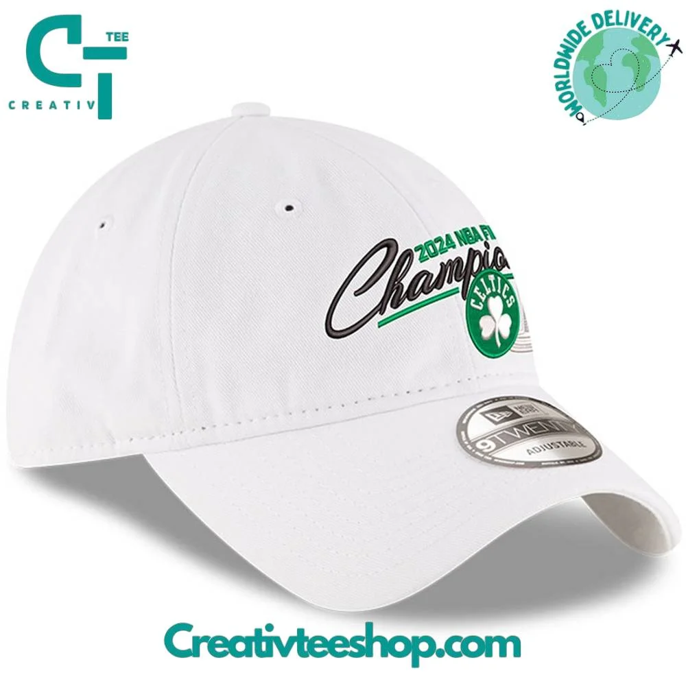 Boston Celtics 2024 Finals Champions Script Adjustable White Hat