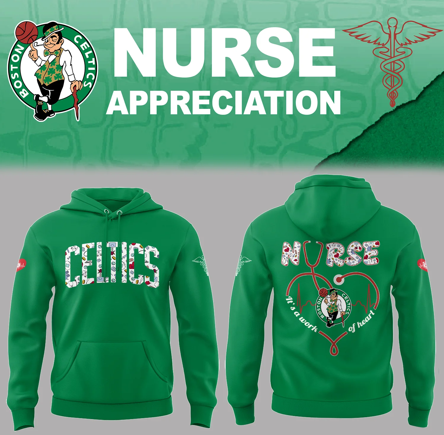 Boston Celtics x Nurse Appreciation Hoodie Gifts For Basketball Players Gifts For Basketball Fans