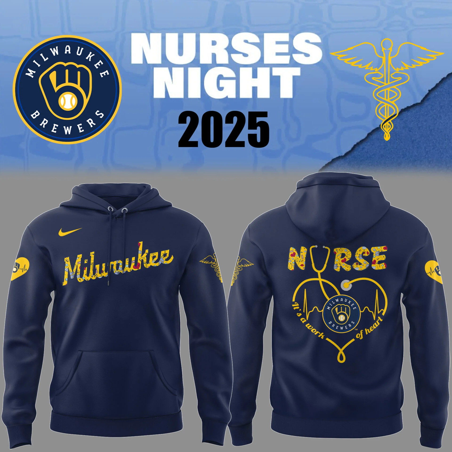 Brewers Baseball Nurses Night Navy Hoodie
