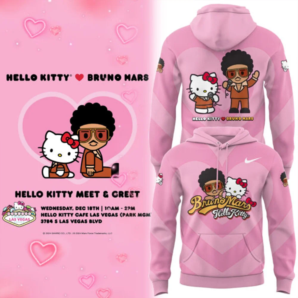 Bruno Mars Collaboration Hello Kitty Pink Hoodie Gifts For Boyfriend