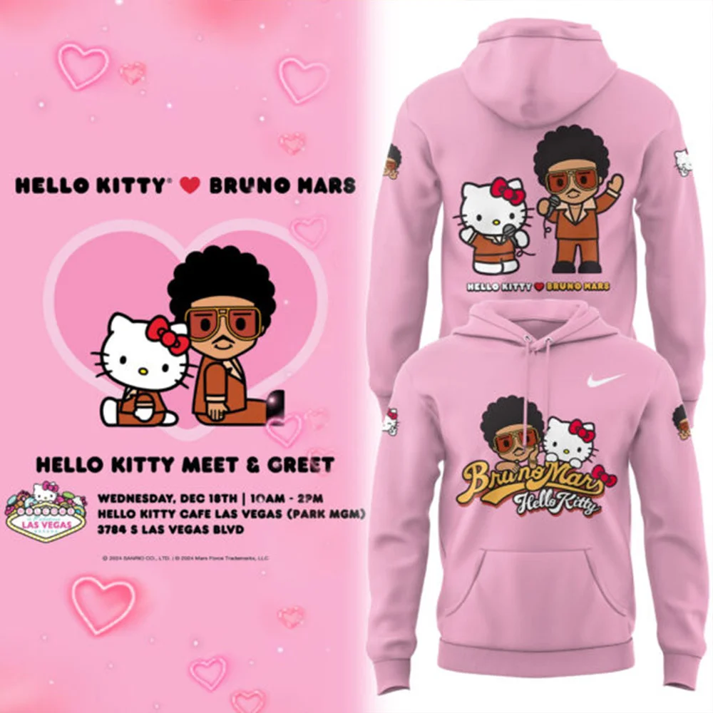 Bruno Mars Collaboration Hello Kitty Pink Hoodie Gifts For Husband
