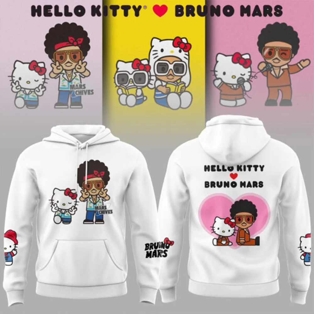 Bruno Mars Collaboration Hello Kitty White Hoodie Music Gifts For Him