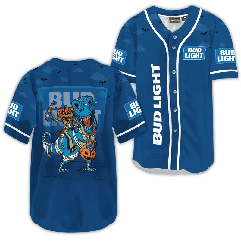 Bud Light Blue Halloween Dinosaur Baseball Jersey Style7342