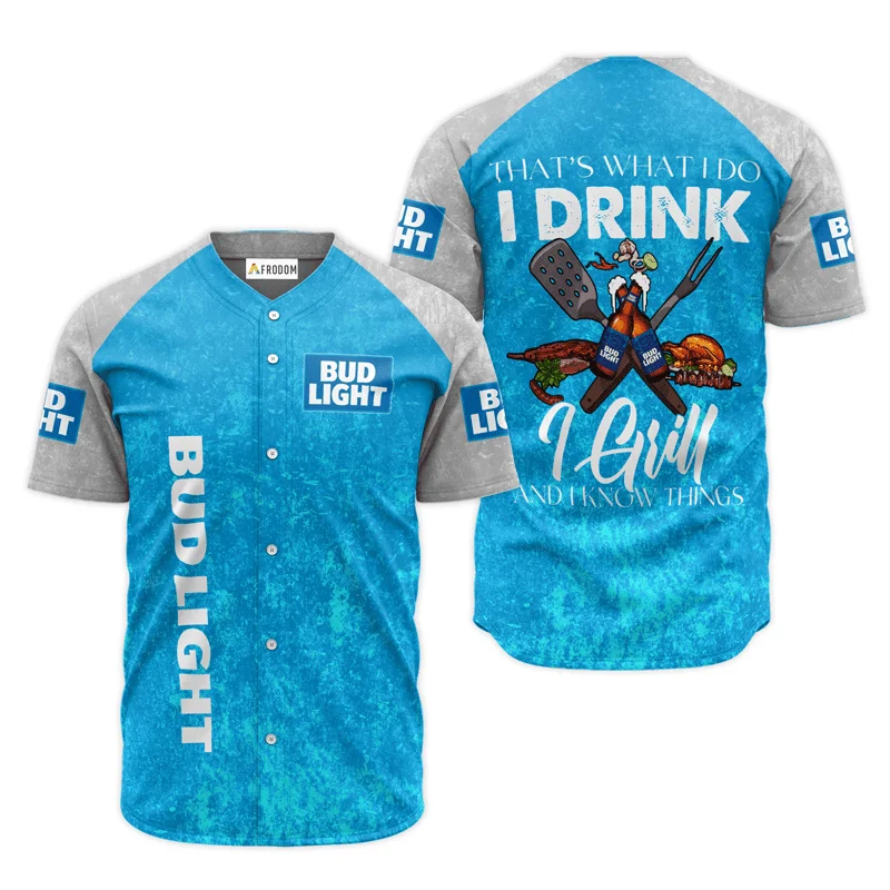 Bud Light Blue I Drink I Grill Baseball Jersey Style6160