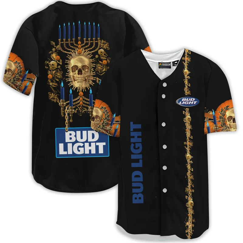 Bud Light Golden Skull And Pumpkin Baseball Jersey Style1137