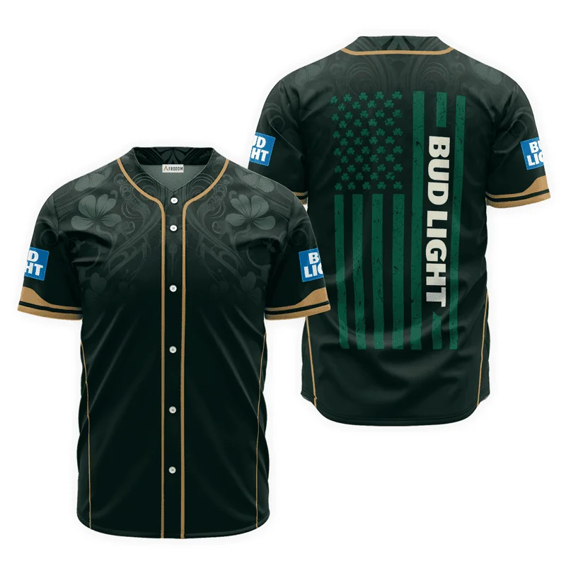 Bud Light St. Patrick's Day American Flag Baseball Jersey Style6932