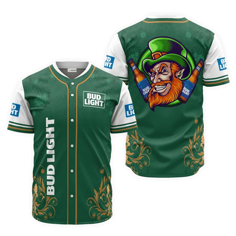 Bud Light St. Patrick's Day Leprechaun Baseball Jersey Style6618