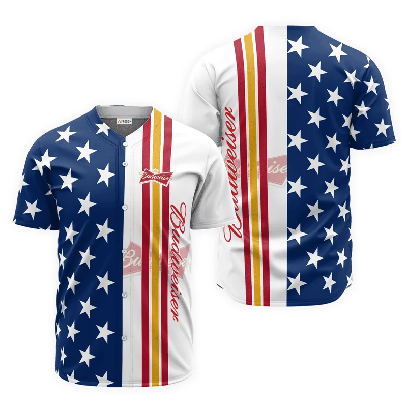 Budweiser Beer American Flag Baseball Jersey Style9330