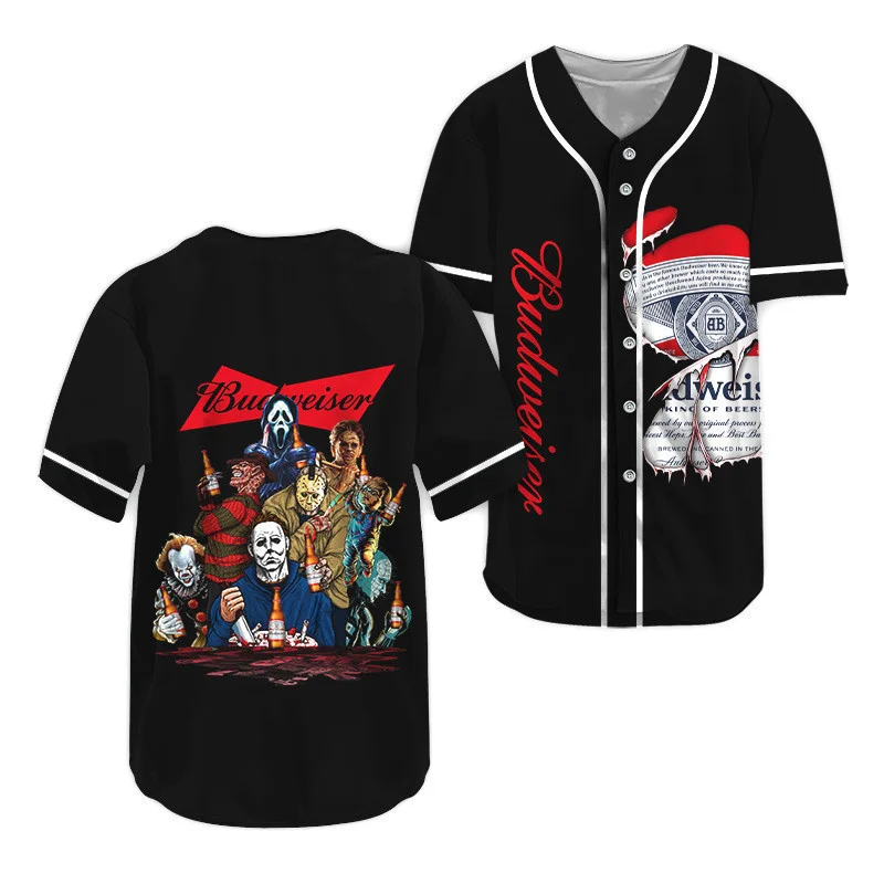 Budweiser Beer Horror Halloween Characters Baseball Jersey Style6614