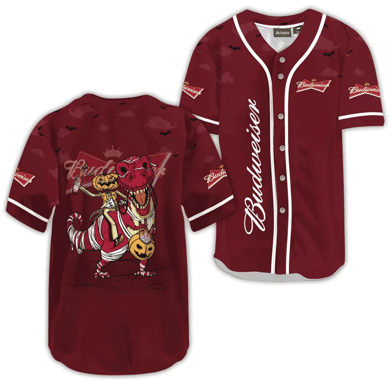 Budweiser Beer Red Halloween Dinosaur Baseball Jersey Style7310