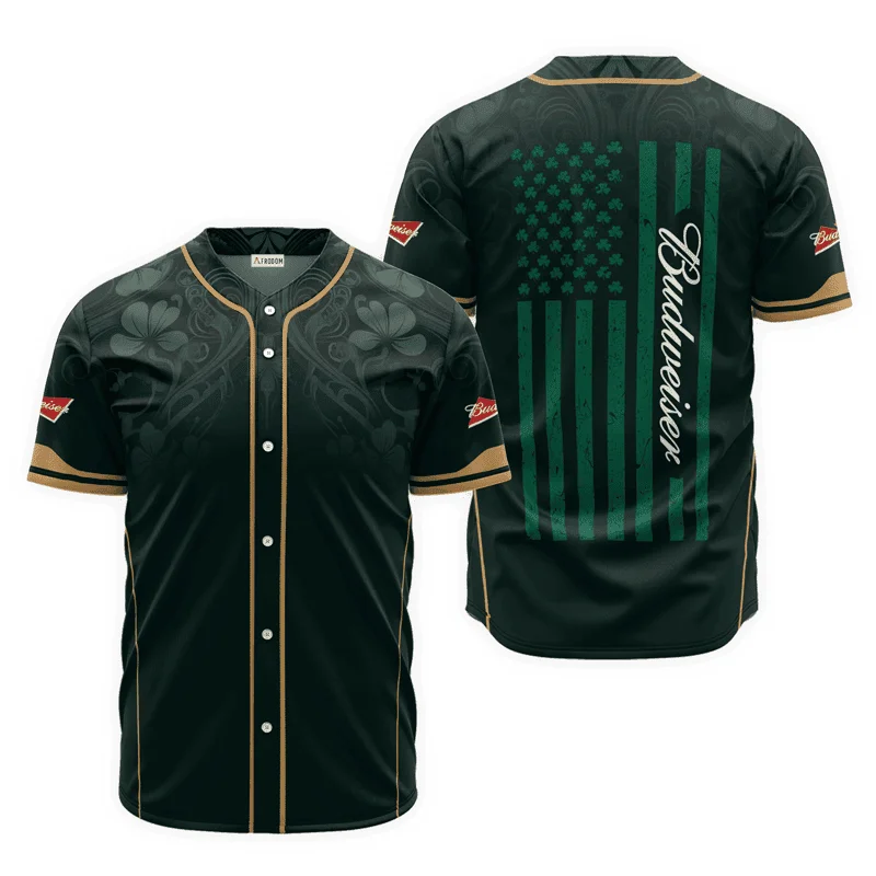 Budweiser Beer St. Patrick's Day American Flag Baseball Jersey Style5148
