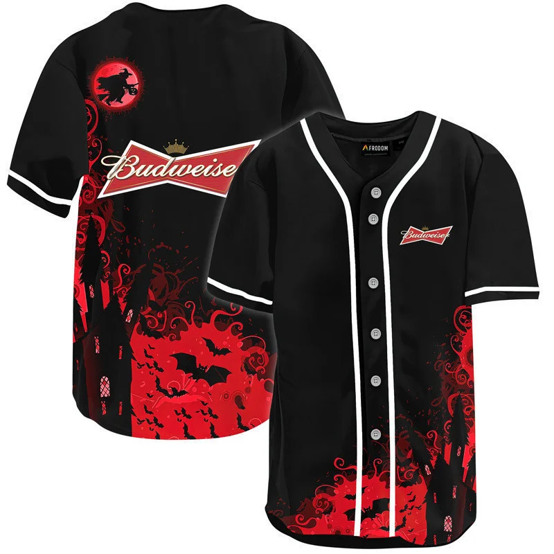Budweiser Black Halloween Witch Baseball Jersey Style5610