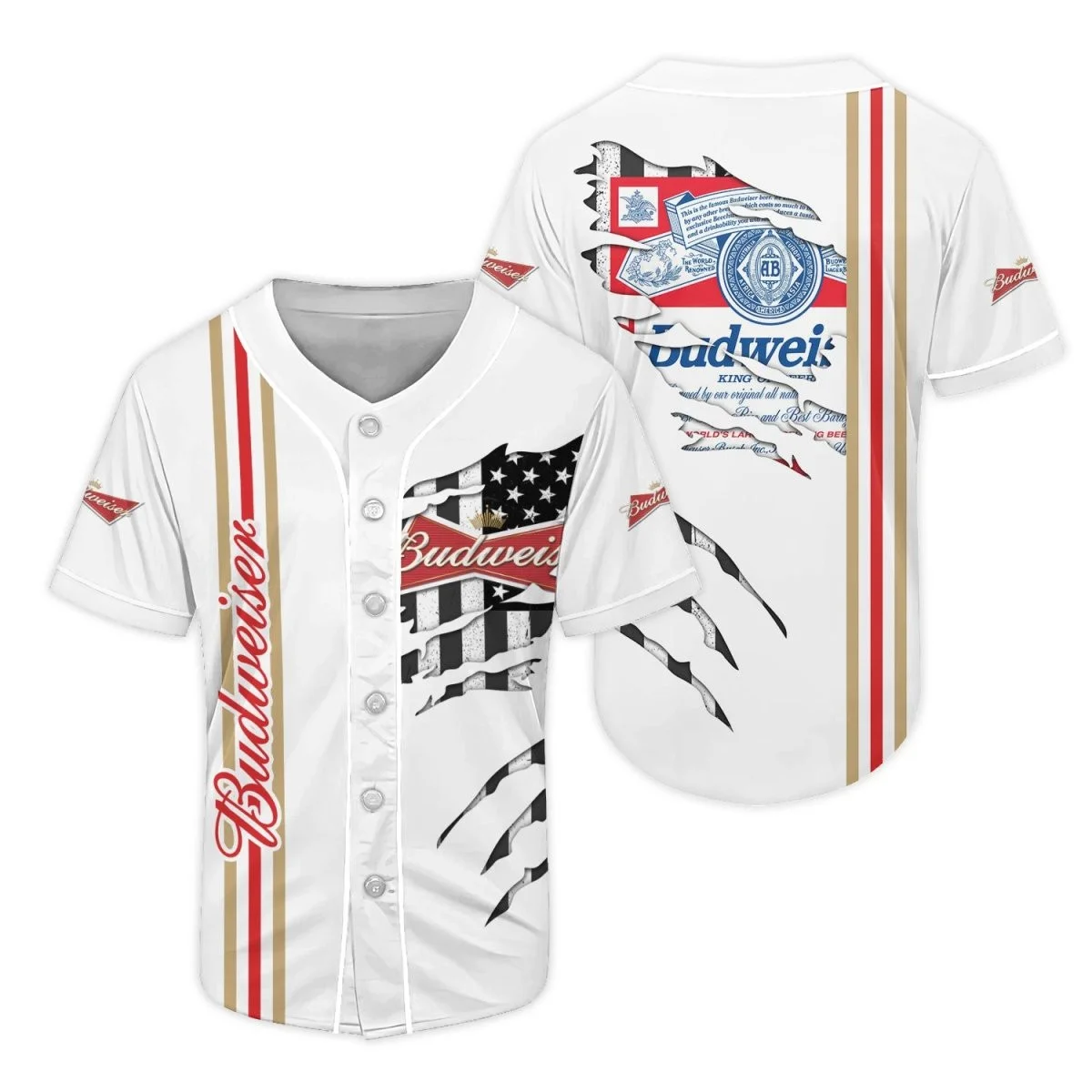 Budweiser Claw Scratches Baseball Jersey Style8758