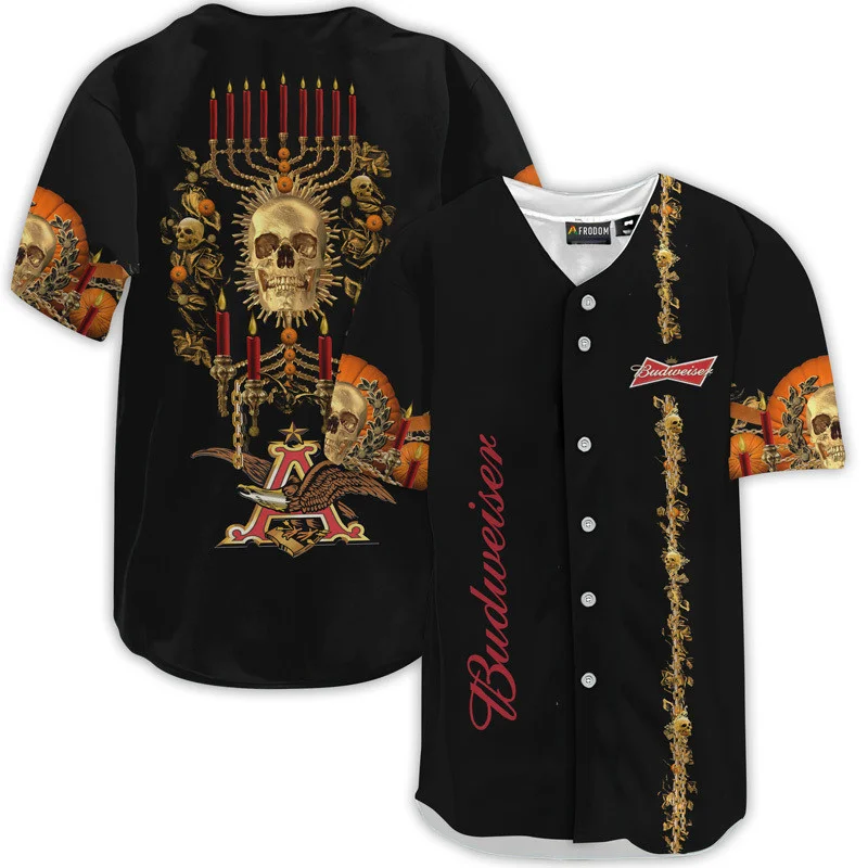 Budweiser Golden Skull And Pumpkin Baseball Jersey Style9943