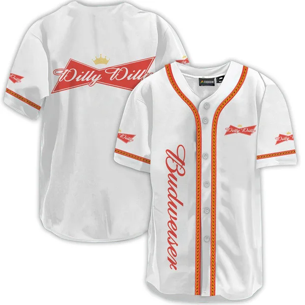 Budweiser White Dilly Dilly Baseball Jersey Style8153