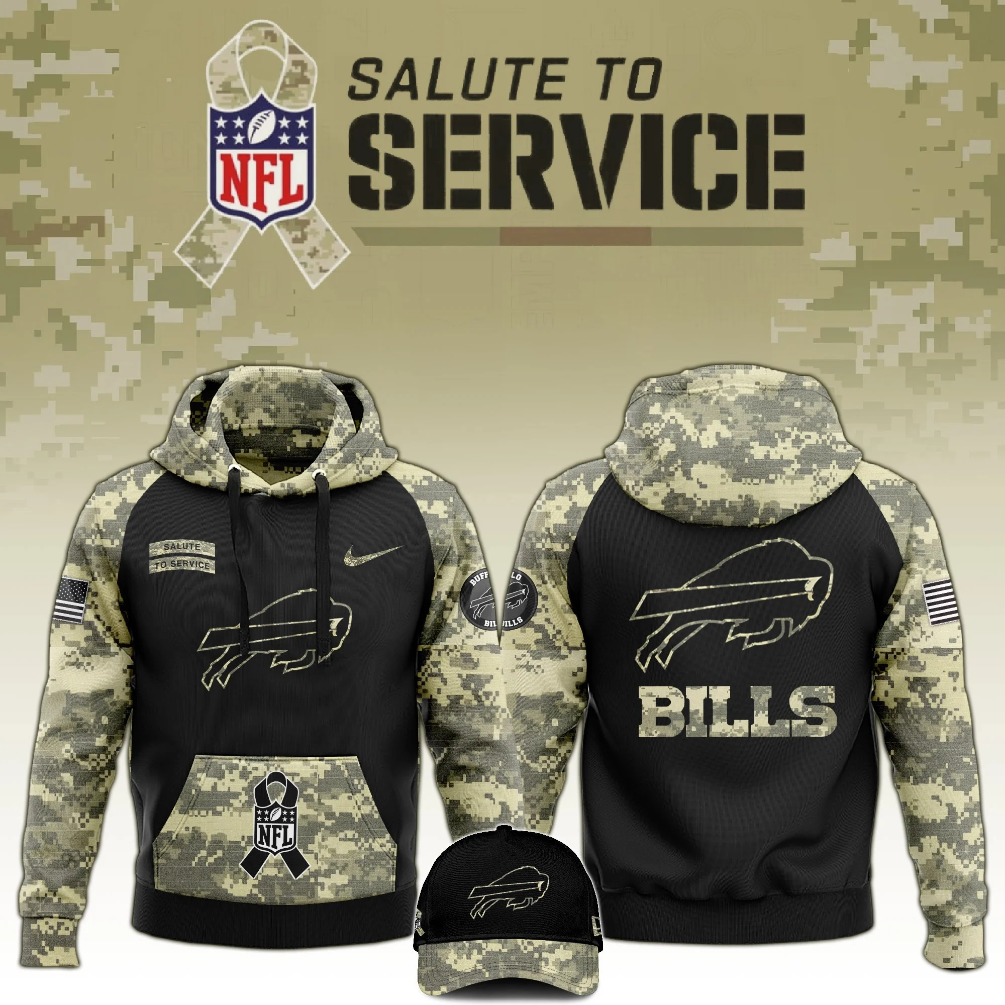 Buffalo Bills Salute to Service Club Limited Camo Hoodie And Hat Bills