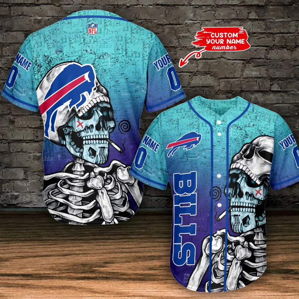 Buffalo Bills Skeleton Personalized Baseball Jersey 466