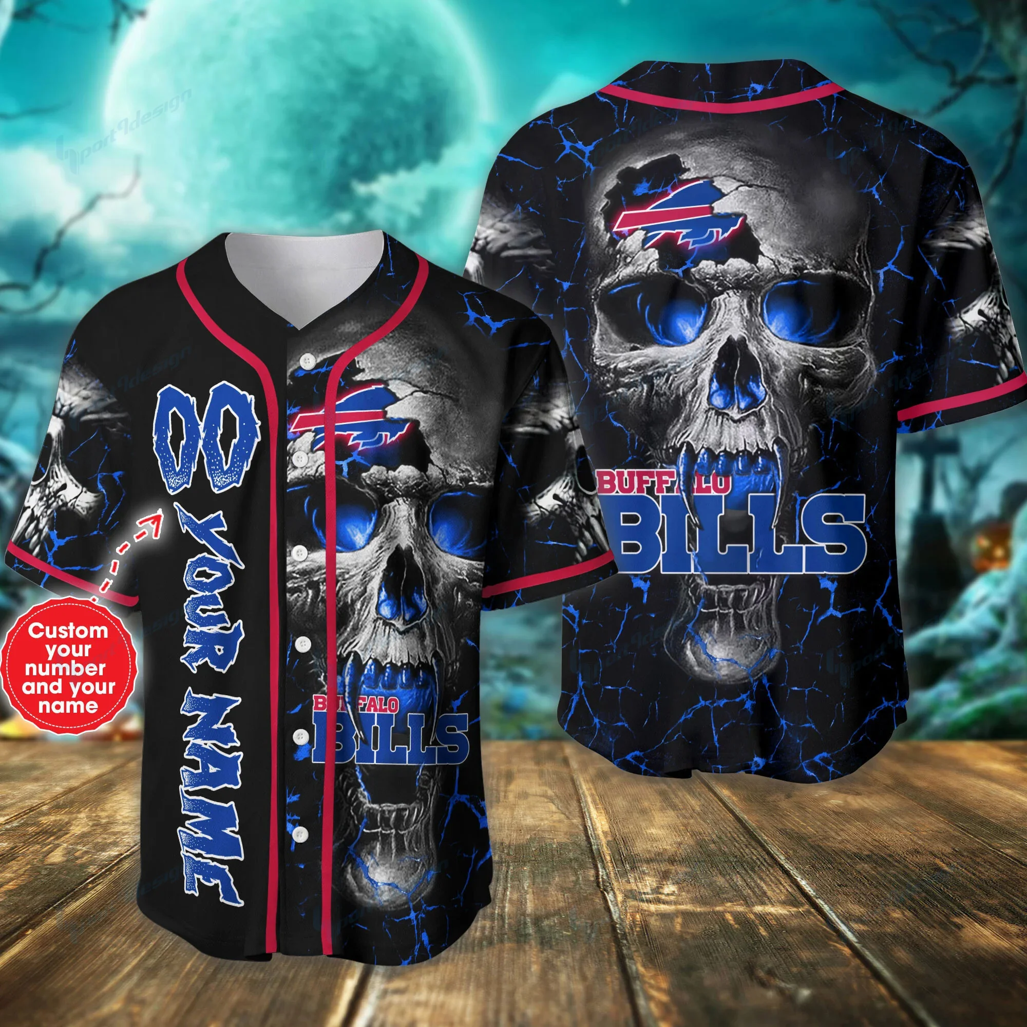 Buffalo Bills Skull Personalized Baseball Jersey 314