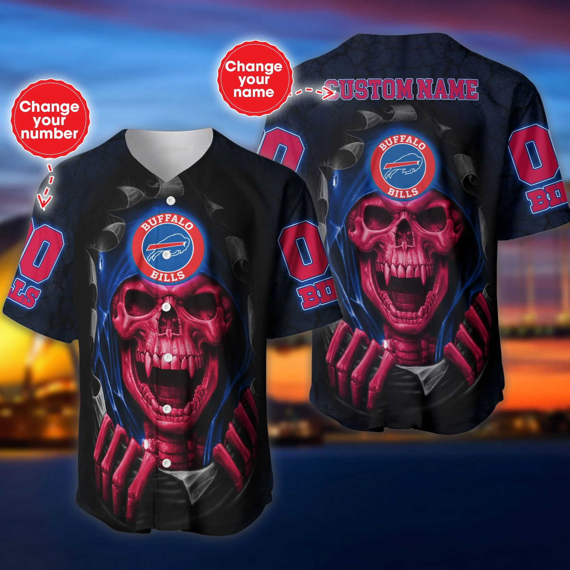 Buffalo Bills Skull Personalized Baseball Jersey 581