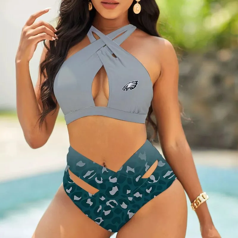 Buffalo Bills Womens 2Pcs Bikini Swimsuit Criss Cross Cutout Bathing Suit St8629