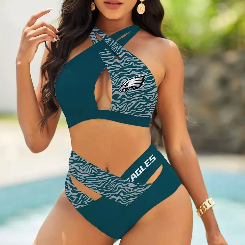 Buffalo Bills Womens 2Pcs Bikini Swimsuit Criss Cross Cutout Bathing Suit St5847