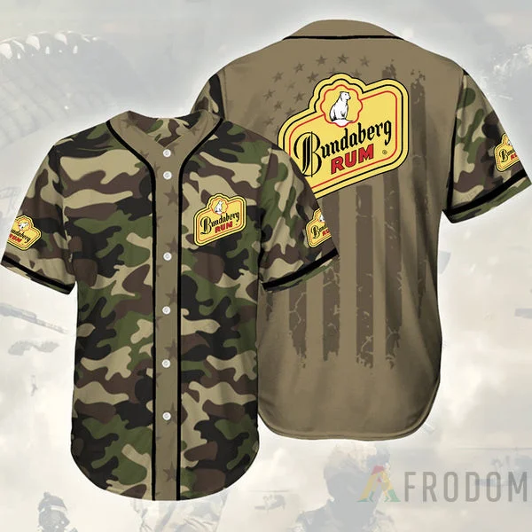 Camouflage Green Brown Bundaberg Rum Baseball Jersey Style2090