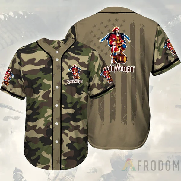 Camouflage Green Brown Captain Morgan Baseball Jersey Style4135