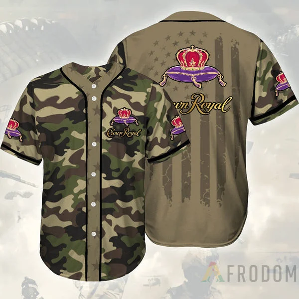 Camouflage Green Brown Crown Royal Baseball Jersey Style9577