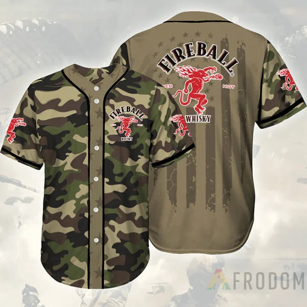 Camouflage Green Brown Fireball Cinnamon Whisky Baseball Jersey Style7422