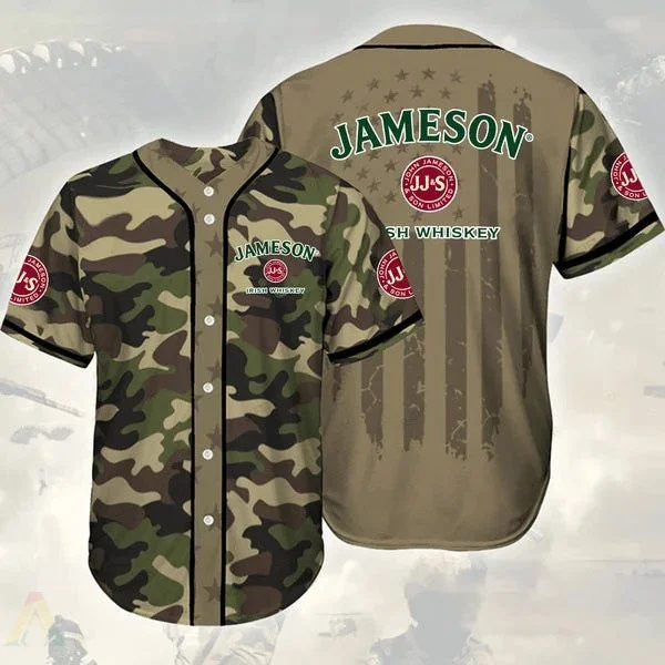 Camouflage Green Brown Jameson Whiskey Baseball Jersey Style4547