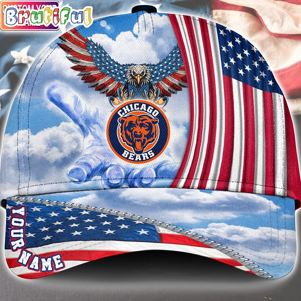 Chicago Bears America Eagle Flag 4th Of July Baseball Cap, Football Veteran Cap