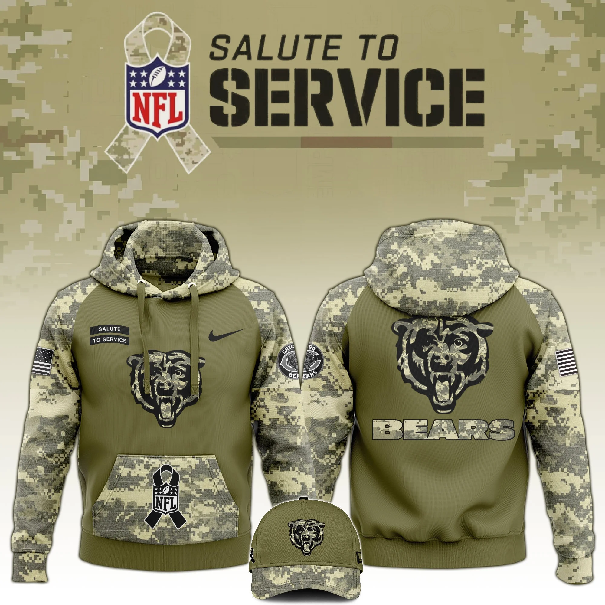 Chicago Bears Salute to Service Club Limited Edition Camo Hoodie Gift For Bears Fans
