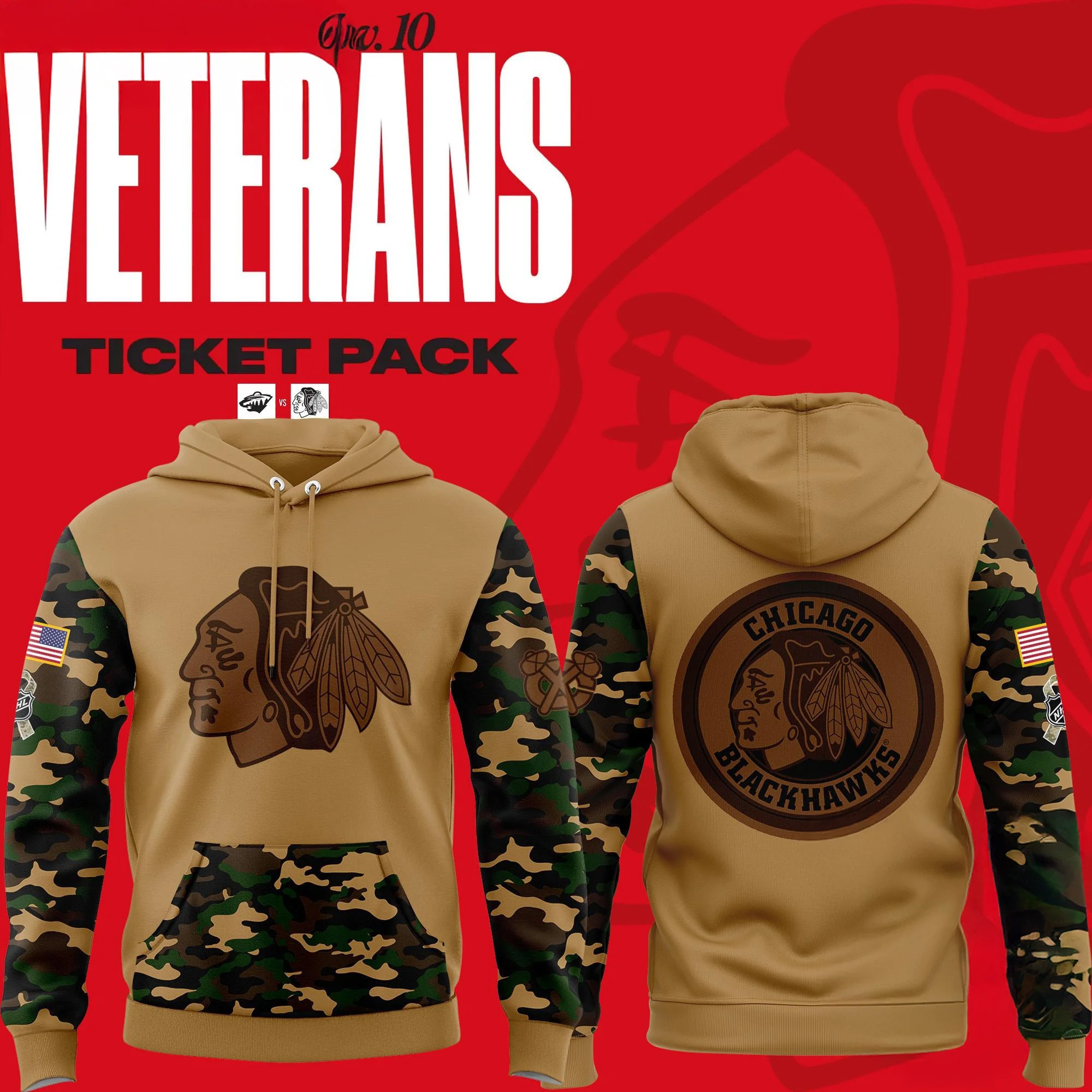 Chicago Blackhawks Veterans Camo Hoodie Gifts For Hockey Enthusiasts