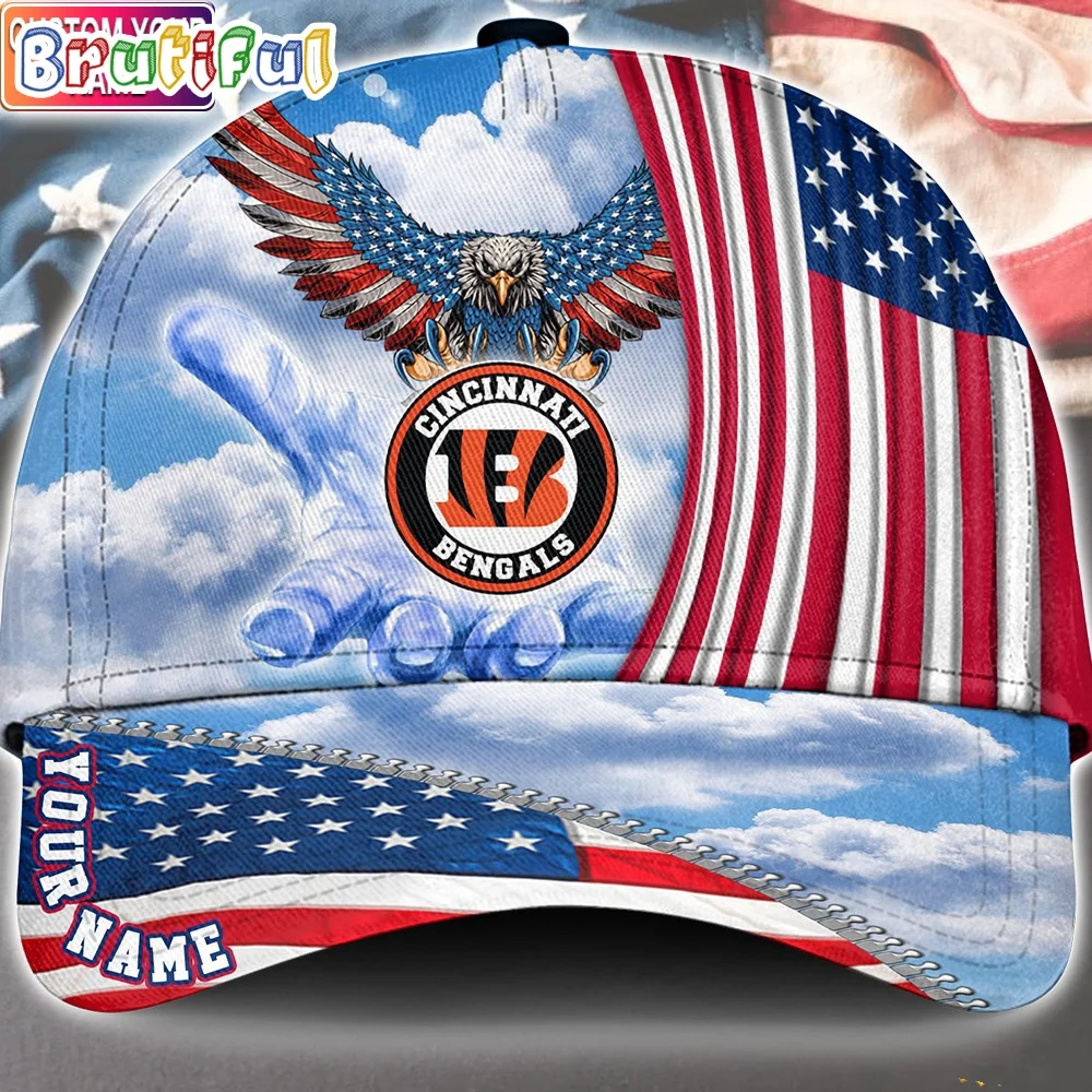 Cincinnati Bengals America Eagle Flag 4th Of July Baseball Cap, Football Veteran Cap