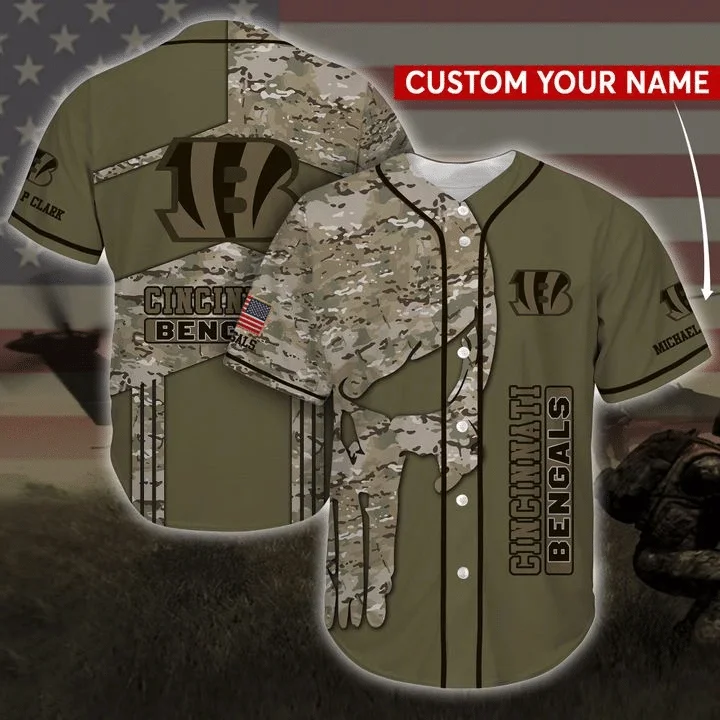 Cincinnati Bengals Skull Personalized Baseball Jersey 142