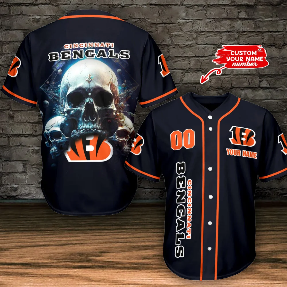 Cincinnati Bengals Skull Personalized Baseball Jersey 510
