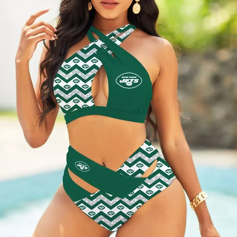 Cincinnati Bengals Womens 2Pcs Bikini Swimsuit Criss Cross Cutout Bathing Suit St5733
