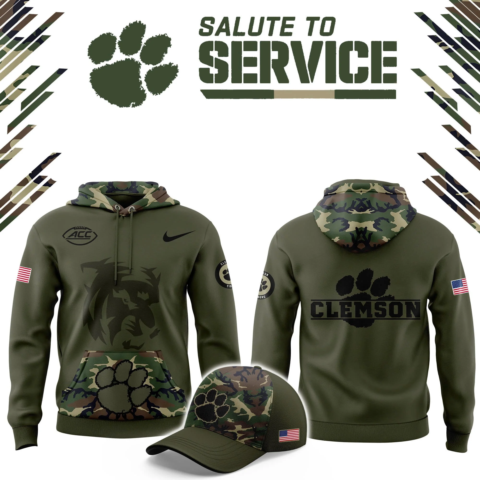 Clemson Tigers Salute to Service Club NCAA Hoodie Football No Cap